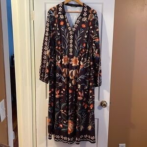 Bandana Print pocket lapel elastic wrist dress